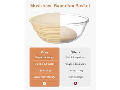 Cestini per Pane Rettangolari e Rotondi da 10 Pollici Ovali in Vimini Foderati, 7 Cestini
