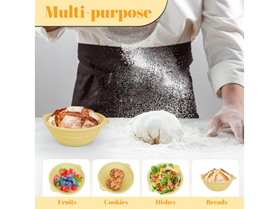 Cestini Artigianali Rotondi per Pane con Fodere per Lievitazione a Forma di Anello