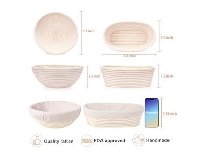 Kit di Panificazione per Pane di Grandi Dimensioni Ovale da 1Kg 9 Pollici Rettangolare in Rattan