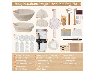 Cestino per Pane in Rattan con Coperchio e Fodera Strumento per Lievitazione del Lievito Madre